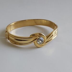 Vintage 1980s Glam Gold Bangle with clasp and Zirconia Bracelet